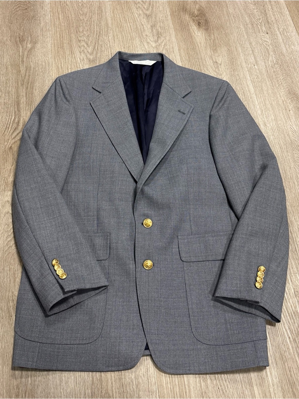 VTG Lands End Gray Gold Button Blazer 40R wool blend made in USA